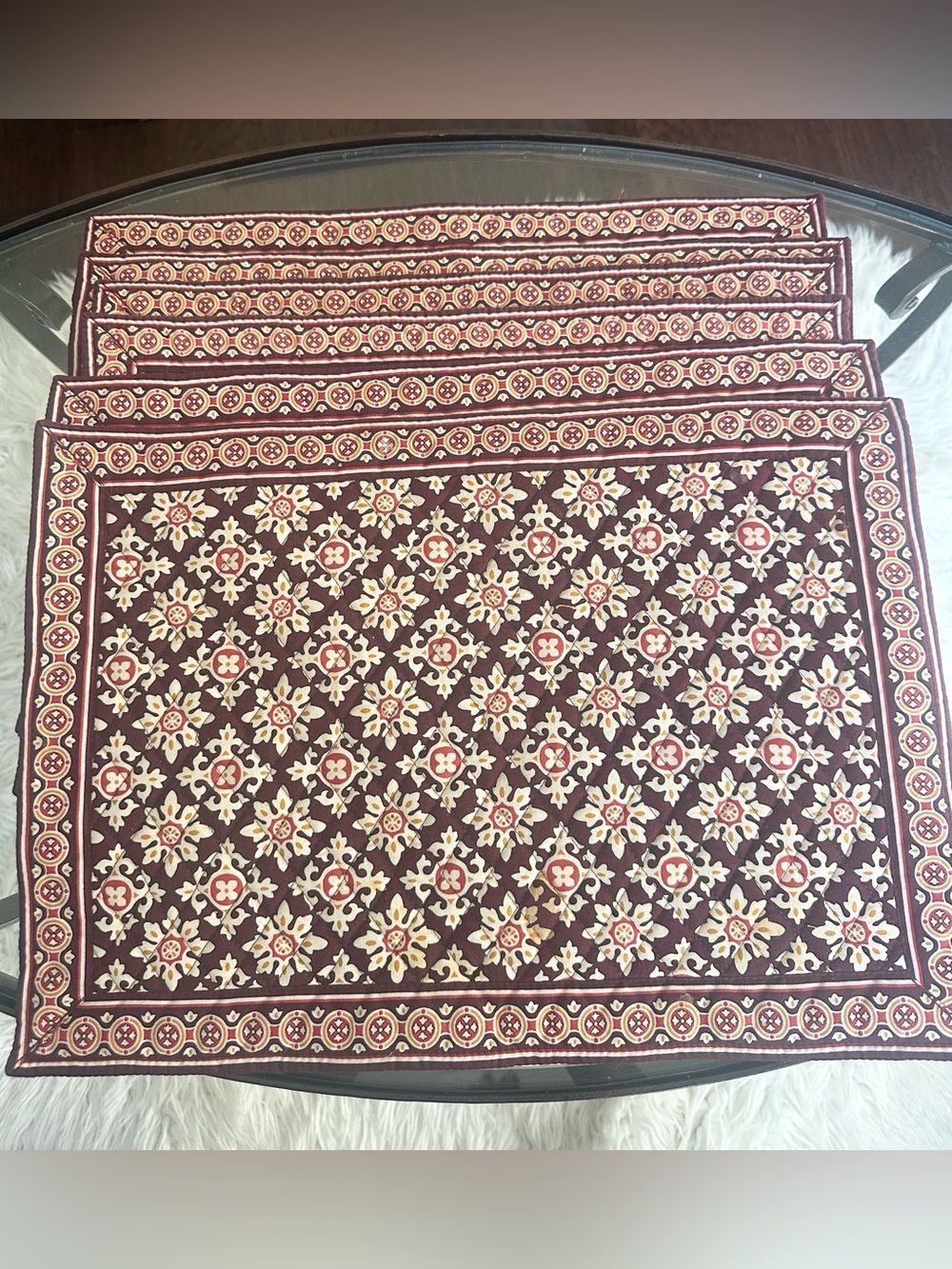 Vera Bradley Quilted Maroon Medallion Pattern Placemats (6)